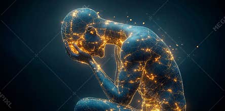 Represented by dots of light, a person with fibromyalgia embodies intense pain and exhaustion, bringing attention to