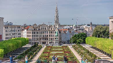 Aerial timelapse of Mont des Arts Garden in Brussels, Belgium.