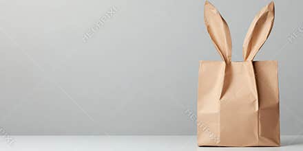 Brown paper bag with bunny ears creative Easter decoration concept