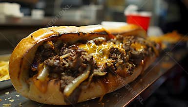 Grilled Philly cheesesteak with melted cheese