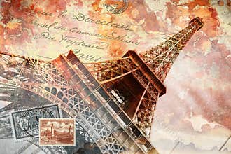 Eiffel tower Paris, abstract digital art