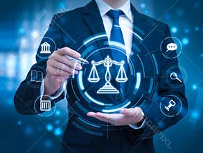 Legal Technology Concept with the Icon of the Scales of Justice in the Hands of Professional Lawyers
