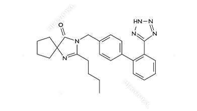 irbesartan molecule, structural chemical formula, ball-and-stick model, isolated image angiotensin ii receptor antagonists