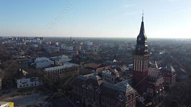Areal view of Subotica city at sunset, Serbia, Europe. 4K.