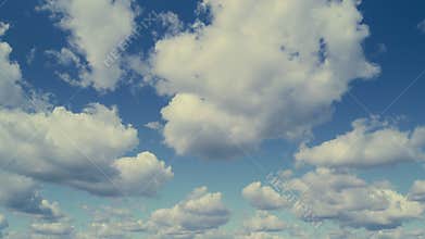 Beautiful Blue Sky With Clouds. Beautiful White Cumulus Clouds In Blue Sky With Sunlight.