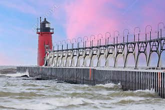 Winter, South Haven Lighthouse, Pier, and Catwalk