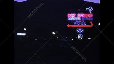United States 1975, Neon Sign at Hot Springs Motor Lodge, 1970s