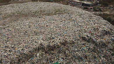 Aerial drone view of large garbage landfill trash dump waste from household dumping site