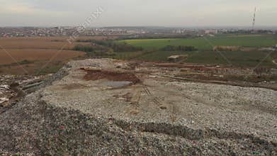 Aerial drone view of large garbage landfill trash dump waste from household dumping site