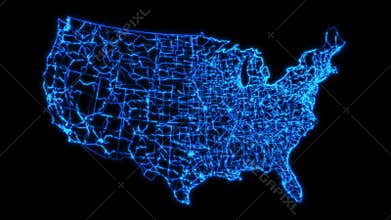 USA Map Network Data Internet Technology Circuits Computer Digital