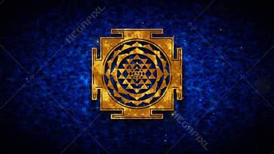Sri Yantra Sacred Geometry Hinduism Symbol Gold Texture On Dark Blue Shiny Grunge Subtle Grain Texture Effect