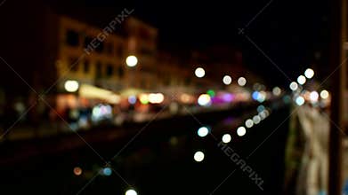 Bokeh - Night scenes on the Navigli in Milan Italy
