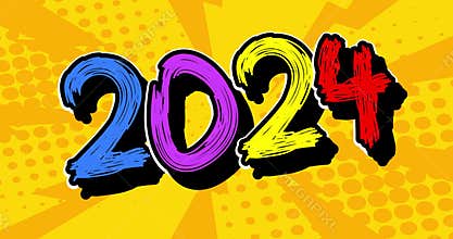 Cartoon number 2024, comic book New Year video.