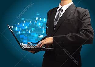Technology business concept on computer laptop in the hands