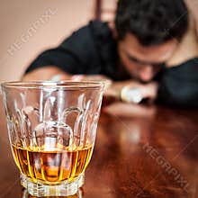 Drunk asleep man addicted to alcohol
