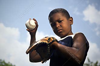 Sport, baseball and kids, portrait of child throwing ball