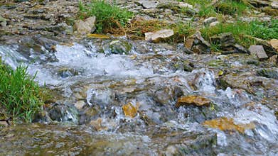 View of cascade of cool creeks, springs at the summer day.