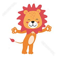 Funny friendly lion for children, humorous mascot. Funny animal character