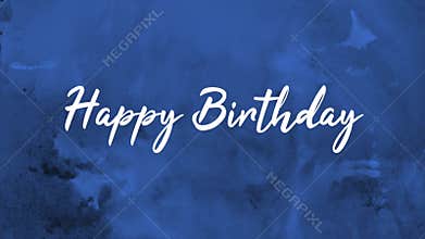 Happy Birthday in elegant cursive on blue watercolor background