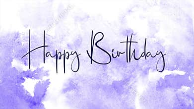 Handwritten cursive Happy Birthday on a purple watercolor background