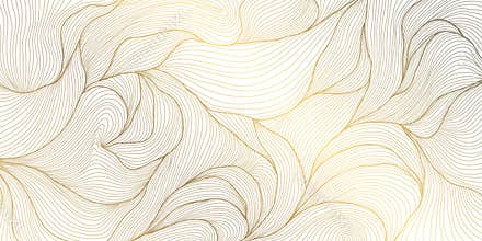 Vector abstract texture luxury background, line wave organic pattern. Elegant shape design, gold on white premium