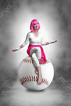 Woman on a baseball