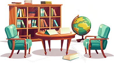 An office in a school for meeting and interacting with teachers, pupils, and parents. Modern cartoon set of