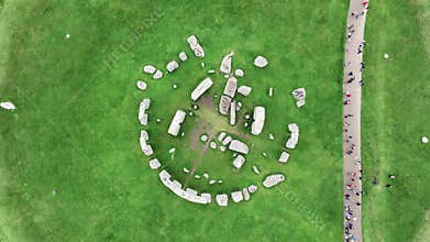 Stonehenge England UK. Top Birdseye Aerial View of UNESCO World Heritage Site
