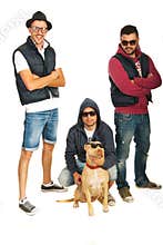 Funky hip hop guys with pitbull dog