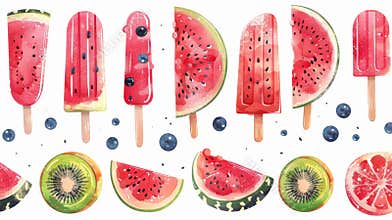 fun summer illustrations, adorable summer clipart of watermelon slice and popsicle perfect for lively summer-themed