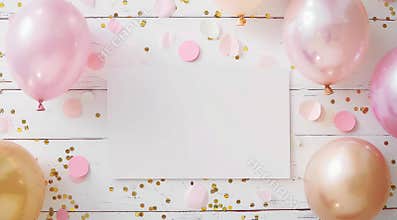 White Paper Surrounded by Balloons and Confetti
