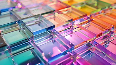 A futuristic rooftop covered in translucent colorful solar panels showcasing the potential for a more visually appealing