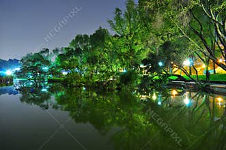 Toa Payoh Town Park pond with greenery background