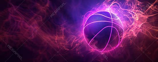 Glowing neon basketball with abstract smoke