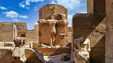 Pillar Hall of Achmenus of Thutmose III.Headless statues in Achmenu