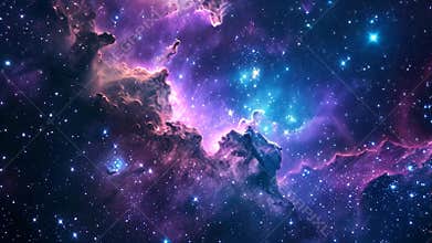 Colorful Space Filled With Stars and Clouds, Aurora Borealis Over an Alpine Landscape, Vivid nebula cloud nestled in a starlit