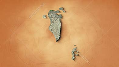 A realistic map Kingdom of Bahrain. Brown vintage background