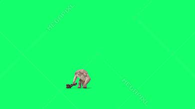 Cyclops Monster Green Screen Runs and Attacks Front 3D Rendering Animation