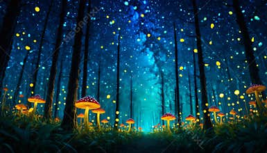 Enchanted Forest with Glowing Mushrooms at Night