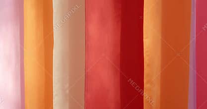 A beautiful palette of delicate women's colored fabrics hanging in vertical rows