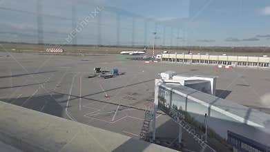 Hungary Budapest commercial planes loading and park at the international airport