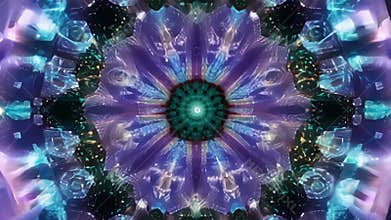 The kaleidoscope comes to life as sparkling particles transform into a kaleidoscopic universe..