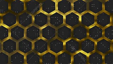 Gold hexagons grid pattern on black background. Luxurious design suitable for upscale branding, elegant packaging