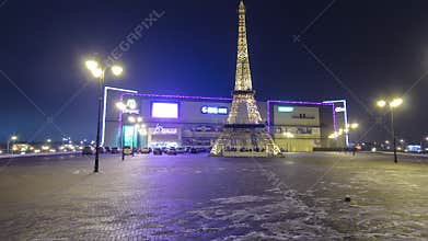 Paris Eiffel Tower view from above night timelapse hyperlapse.