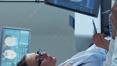 Professional medical doctors working in hospital office making computer research. Medicine, healthcare and technology