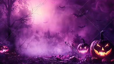 Purple color background halloween element and characters concept wallpaper with copy space