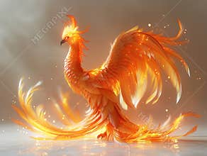 Phoenix bird fire fantasy firebird abstract magic 3D eagle animal. Phoenix bird fire tale character illustration render