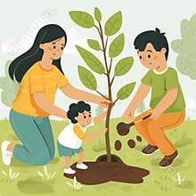 Family planting a tree together