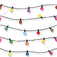 Seamless string of Christmas lights isolated on white