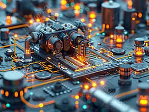 Semiconductor Industry conception Hightech computer board with chip Circuit Board CPU Processor Microchip Starting